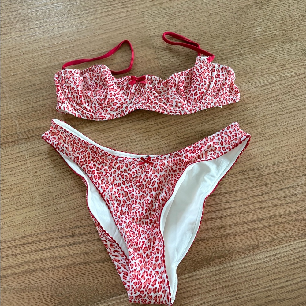 Frankie's Bikinis Red and White Leopard Print Two-Piece Bikini